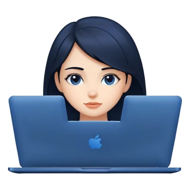 dark-haired girl at a dark blue laptop sticker