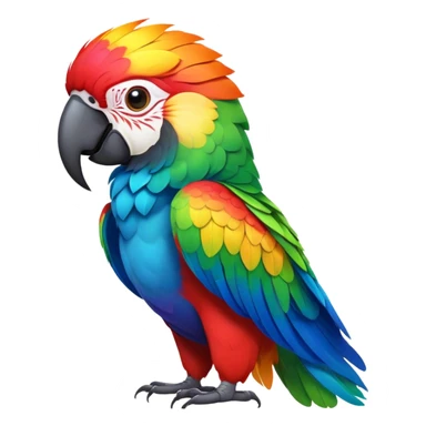 Cinematic Noble Macaw Portrait Emoji, Poised and regal, with vibrant, iridescent feathers in a spectrum of brilliant colors and sharp, intelligent eyes, Simplified yet sharp and sophisticated features, highly detailed, glowing with a soft, tropical radiance, high shine, majestic and graceful, stylized with an air of exotic elegance, focused and alert, soft glowing outline, capturing the essence of a watchful and confident avian guardian that seems ready to soar out of the screen with effortless authority! sticker