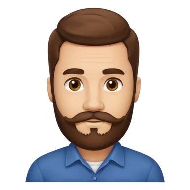 A light-skinned man with thick brown hair styled to the side, brown eyes, and a full beard with a matching mustache. sticker