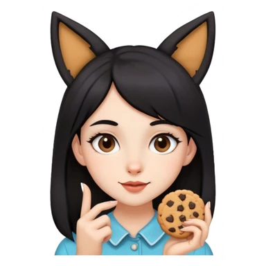 Black haired girl, black fox ears, holding chocolate chip cookie sticker