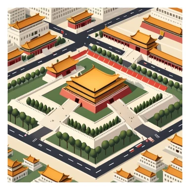 Tiananmen Square, Beijing, Chinese architecture, sunny day, travel illustration sticker