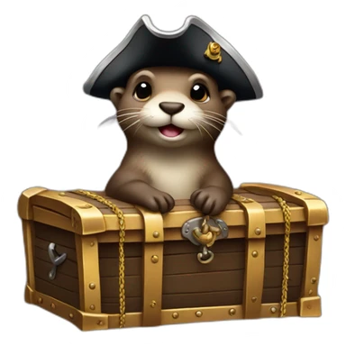 cute otter dressed as pirate on a treasure chest sticker
