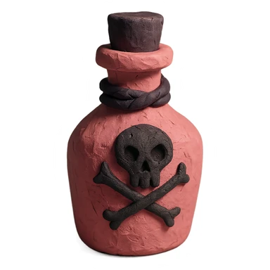 pink goth potion bottle, textured and gothic, claymation style sticker