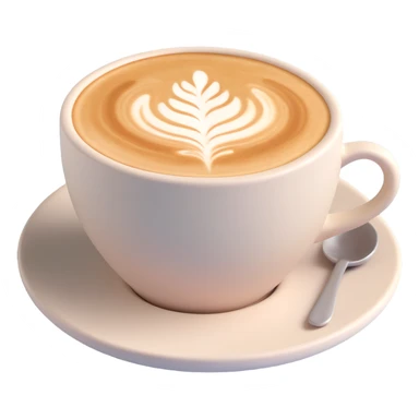 3D style cappuccino cup, minimal design, matte ceramic, subtle shadow sticker