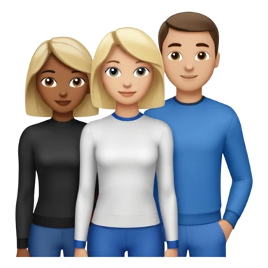 3 Friends standing side by side, charlie's angels style: 1 black woman with a short flat pressed bob, 1 hispanic man with a thin nose and long hair, and 1 white guy with blue eyes and a short brown-blonde haircut sticker