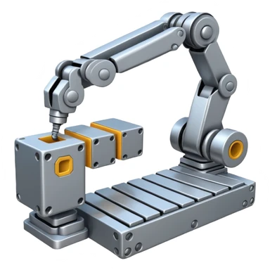 robot arms which is picking block on conveyorbelt sticker