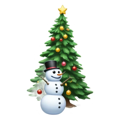 Snowman next to Christmas tree sticker
