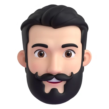 male face with black hair, stubbly beard, white skin, winking sticker