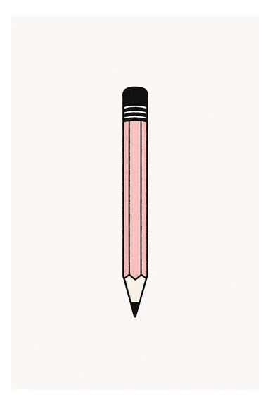minimal pink and black pencil on white background, no text sticker