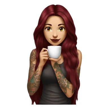 Beautiful tattooed  burgundy long haired woman sipping tea sticker