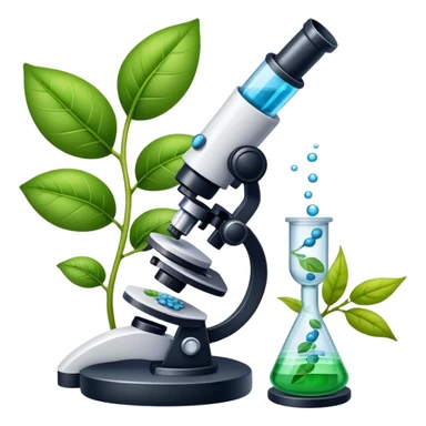 An icon featuring a DNA helix, a microscope, and a plant leaf, symbolizing biology. The design includes animal cells, a test tube, representing the study of life forms, ecosystems, and genetics. Transparent background highlights the exploration of living organisms. sticker