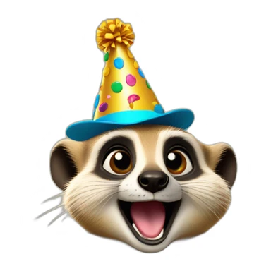 laughing meerkat with birthday hat sticker