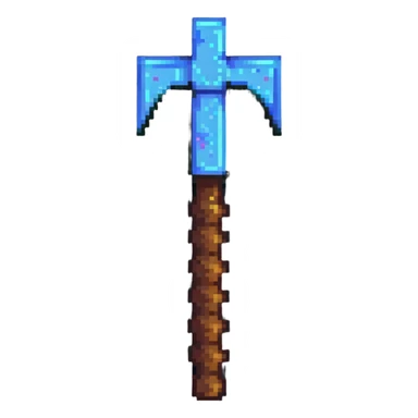 maximum blocky ultra-abstract pixel art Minecraft pickaxe emoji with only 2-4 large square pixels sticker