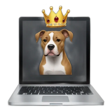 black man wearing crown behind laptop with pitbull puppy  sticker