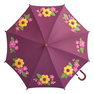 burgundy umbrella with a floral pattern in 3D emoji style sticker
