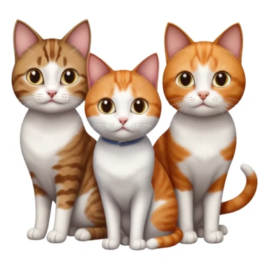 3 different coloured short haired cats including; a dark brown tabby and white cat, and a dark grey and white and a ginger and white sticker