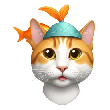 Cat wearing a fish on its head sticker