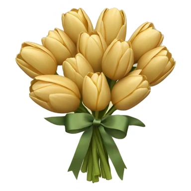 bouquet of golden beige tulips with a Khaki green bow sticker