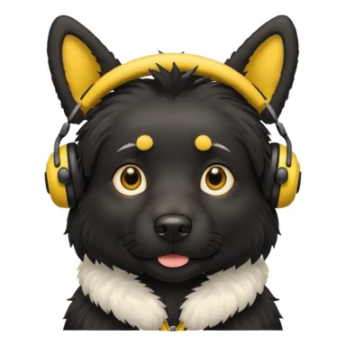 black dog wearing yellow headohones sticker