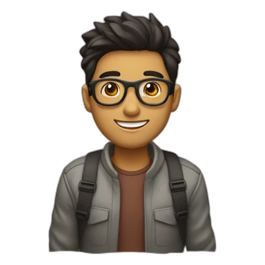 Hombre joven cabello claro y liso y con lentes tomando el metro sticker