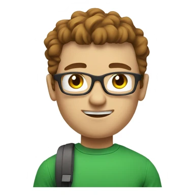 white nerd guy with brown with green t-shirt hair going to gym sticker
