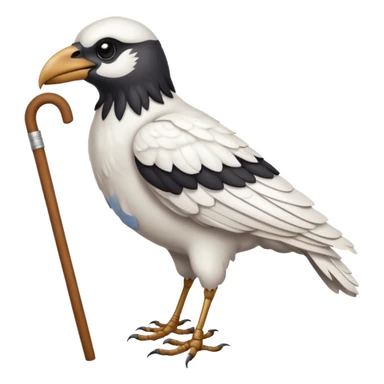 a white crow with a cane sticker