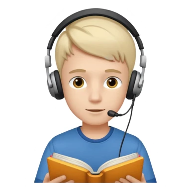 a boy wearing earphone and read book sticker