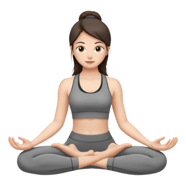 a brunette girl doing yoga, she is wearing a grey fit and she has dark straight and loose hair.  sticker