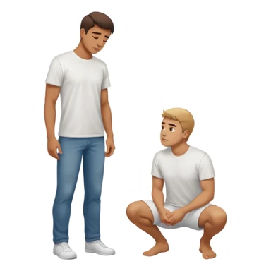 a guy standing up and another guy on his knees in front of said guy standing up but also looking up at him sticker