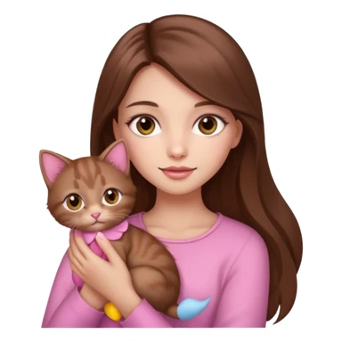 Pretty girl long hair Brown makeup pink kitten sticker
