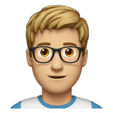 young white man with short brown straight hair and small beard with rounded glasses sticker