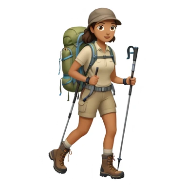 female hiker with backpack and hiking poles sticker