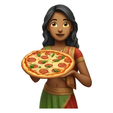 Indian girl holding a pizza slice sticker