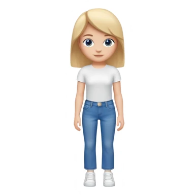 A 3D cartoon casual outfit with blue jeans and a top laid flat, clean surface, bright daylight, realistic Memoji-style. sticker