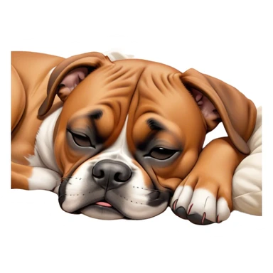 Meme-Worthy cute Sleeping Boxer dog Portrait Emoji, Head resting peacefully with a contented smile, showcasing a delightfully cute build and a luxuriously soft fawn fur, eyes shut in a serene nap, Simplified yet hilariously adorable features, highly detailed, glowing with a soft, drowsy light, high shine, relaxed and utterly lovable, stylized with an air of playful laziness, bright and heartwarming, soft glowing outline, capturing the essence of a comically sleepy Boxer, so meme-worthy it feels like it could instantly become the next viral sensation of adorable slumber! sticker