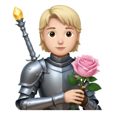 A knight in armor holding a light pink rose  sticker