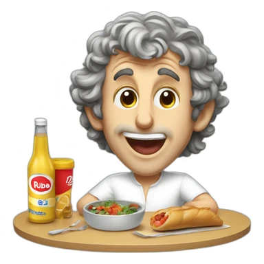Alain Prost eating a rube sticker