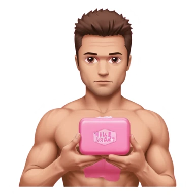 Tyler Durden, holding pink soap like the fight club poster sticker