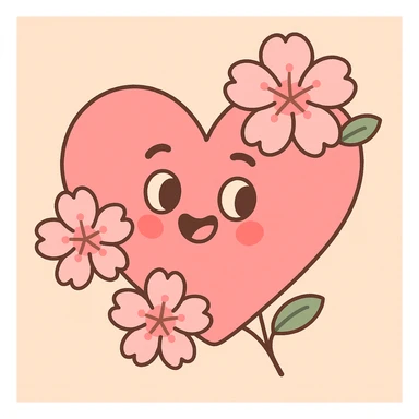 pink heart with sakura flowers, pastel toon style sticker