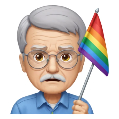 make old old man like 80 with gray hair and fur has HUGE EYE brows and glasses and is always mad and gay holding the rainbow flag sticker