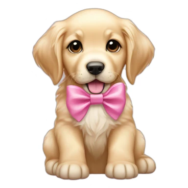 English cream Golden retriever puppy wearing small pink hair bow sticker
