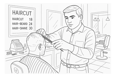 Draw me a sketch of the barbershop, but make sure there's a cash register there. sticker