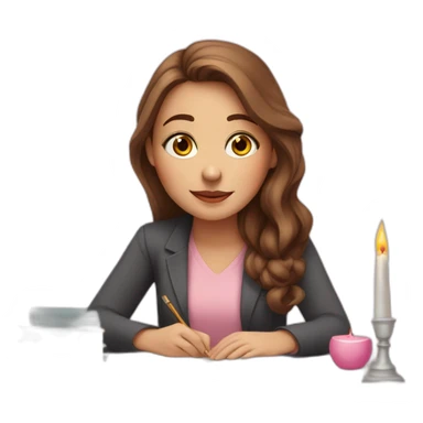 white girl with brown hair lights pink candles and studies at her desk sticker