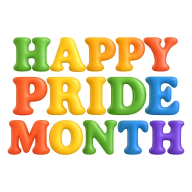 Remove the heart and keep only the 'Happy Pride Month' text in the same bold, colorful font with a transparent background, preserving the style and colors of the original image. sticker