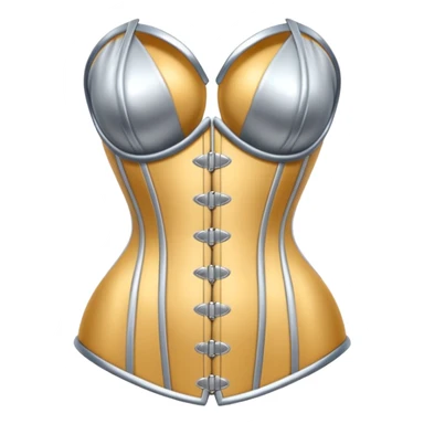 A luxury corset emoji made of silver chrome, smooth metallic curves, minimal fashion silhouette, glossy reflections, sensual high-end aesthetic, iOS emoji style, centered, clean white background sticker