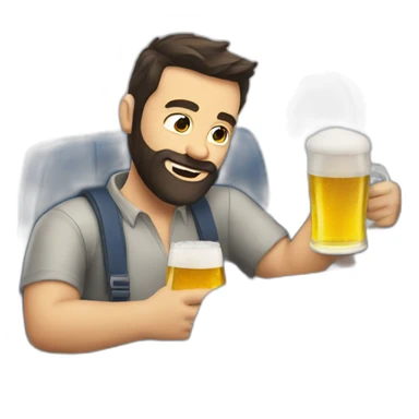 Dark hair beard man drinking beer riding a plane sticker