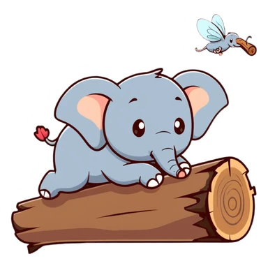 An elephant fly gnawing a log like a beaver sticker
