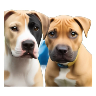 Black mouth cur puppy next to black and white smiling pit bull sticker