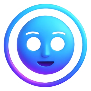 circular AI logo emoji with glowing ring and abstract face, reminiscent of Siri or Gemini, cool blue and purple gradients sticker