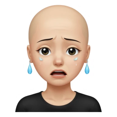 a pretty bratz fair bald girl with no hair crying wearing a tight black tee sticker